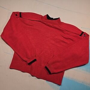 VTG Mexx Womens M Sweater Red Mock Neck Shoulder Strap Pockets‎ Black Trim 90s
